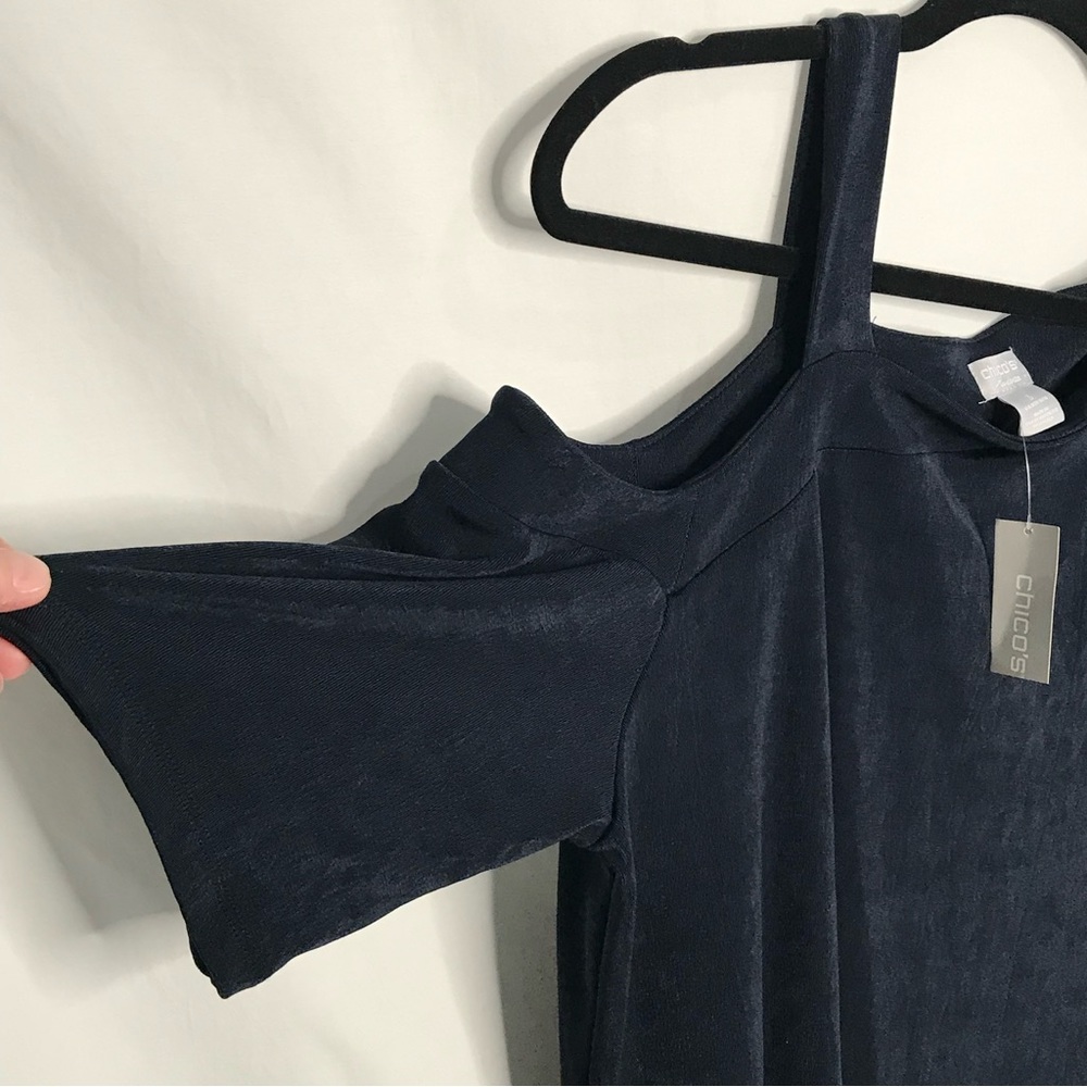 NWT Chico's Travelers Elbow Sleeve Off Shoulder Tunic Top Dark Blue Sz 3 (16/18) - Picture 4 of 15
